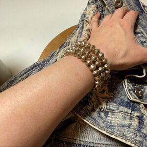 4 for $20 Shabby chic memory wire bracelet of faux pearls